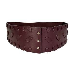 Motif 56 Waist Wide Fashion Belt Women S 27" Burgundy Genuine Leather Whipstitch